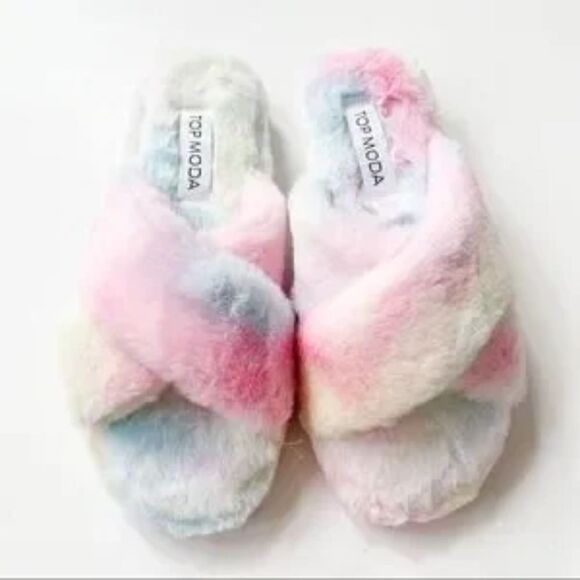 Top Moda Multi Color Criss-cross Slippers Size 9 - Picture 5 of 5